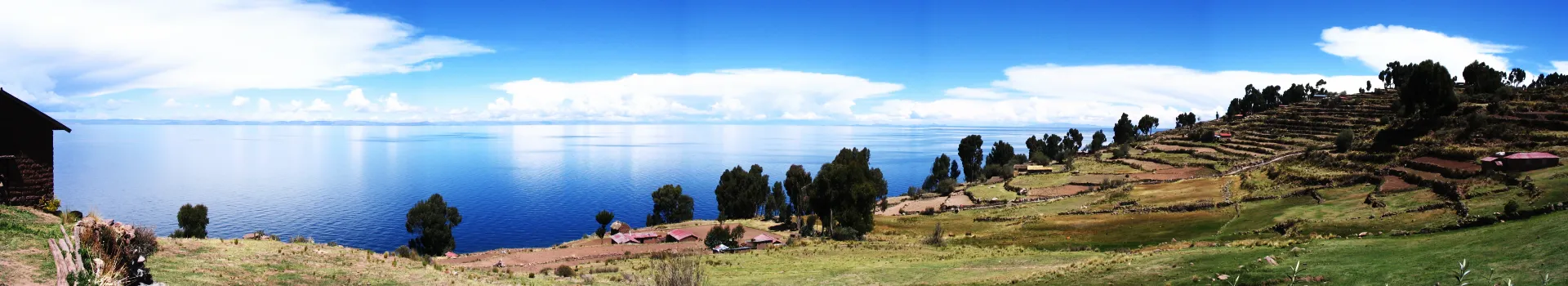 Panoramic view of Lake Titicaca in Puno, Peru